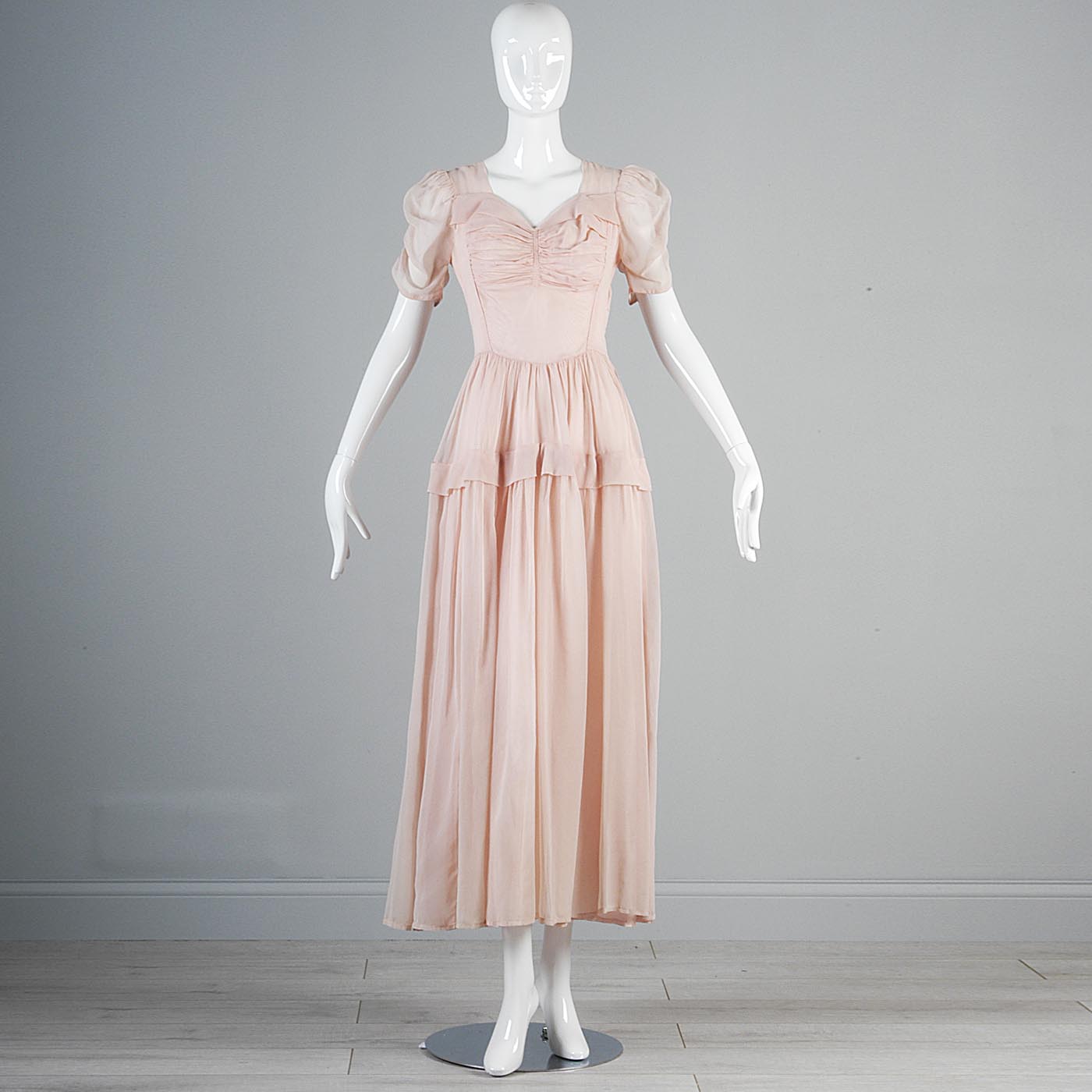 1940s Old Hollywood Pink Sheer Chiffon Dress 1940s Old Hollywood Pink Sheer Chiffon Dress