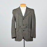 1970s Mens Herringbone Tweed Belted Norfolk Jacket