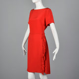 1990s Carolina Herrera Red Silk Dress with Wrap Skirt
