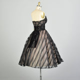 XS 1950s Black Strapless Striped Polka Dot Fit & Flare Cummerbund Party Prom Dress
