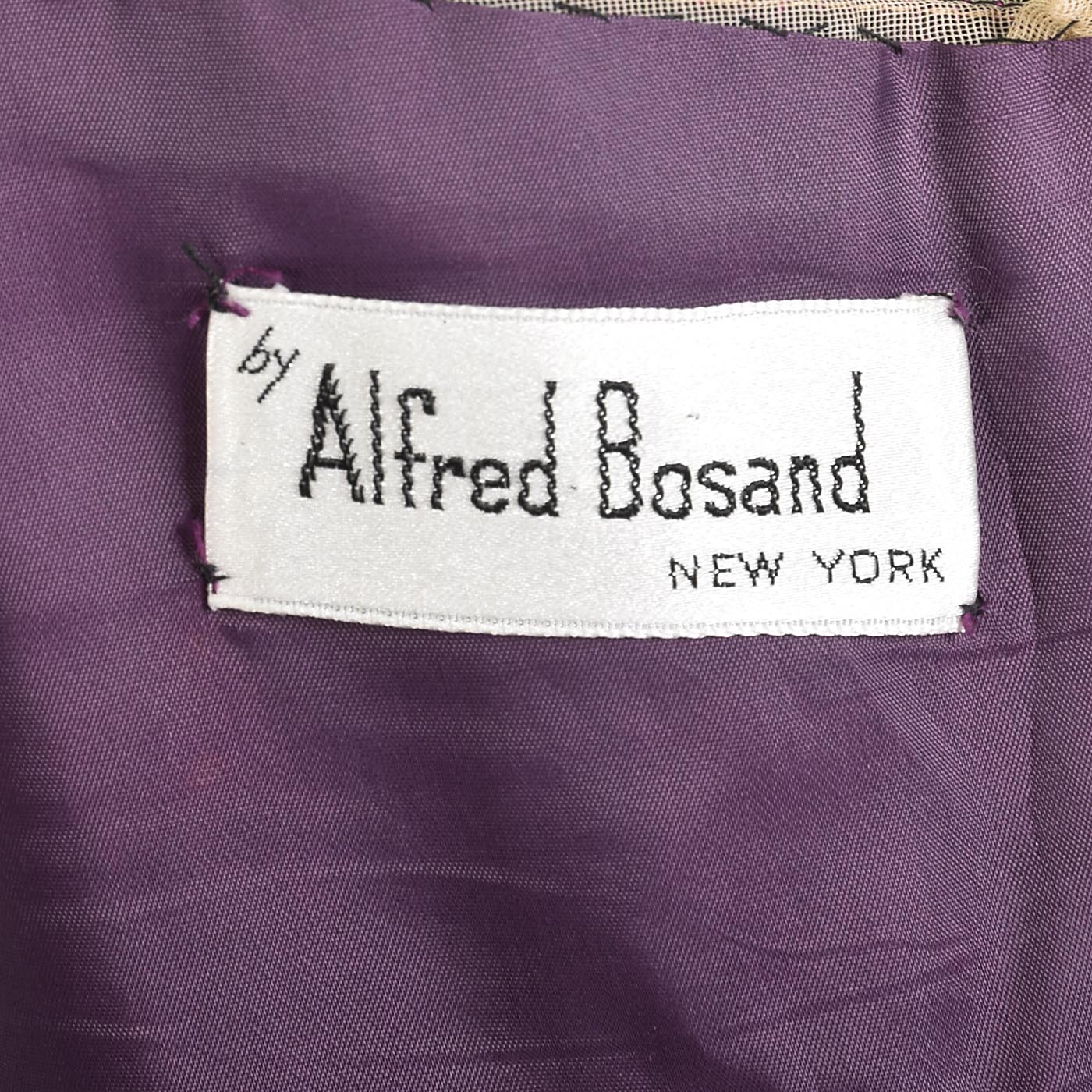 1970s Alfred Bosand Green Silk & Plum Purple Evening Gown