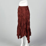 2000s Issey Miyake Iridescent Red Pleated Skirt with Asymmetric Hem