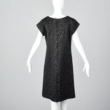 1960s Black Brocade Swing Dress