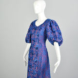 XL 1980s Mike Benet Formals Blue Sequin Lace Pageant Prom Formal Dress