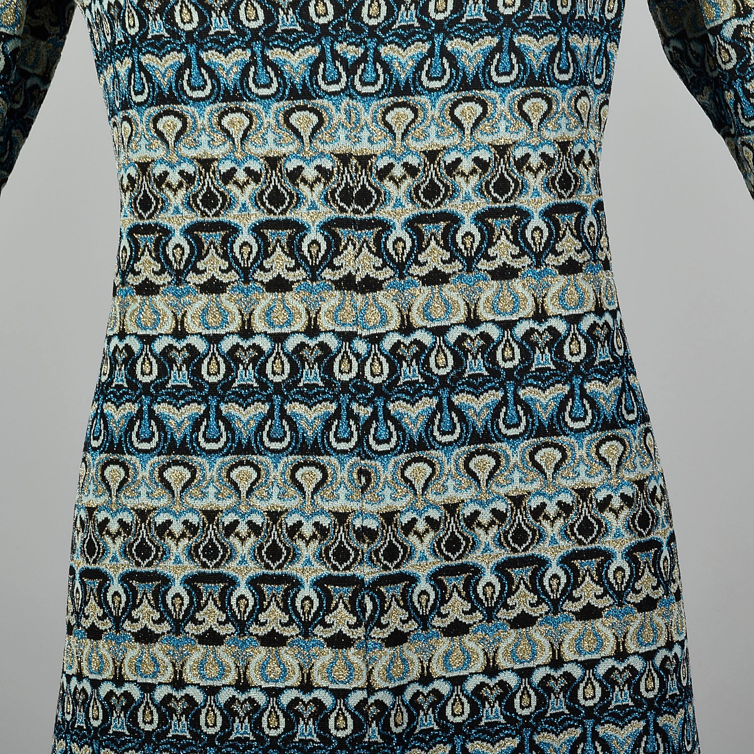 Mediumc Attributed to Pierre Balmain Medium 1970s Blue Lurex Shift Dress