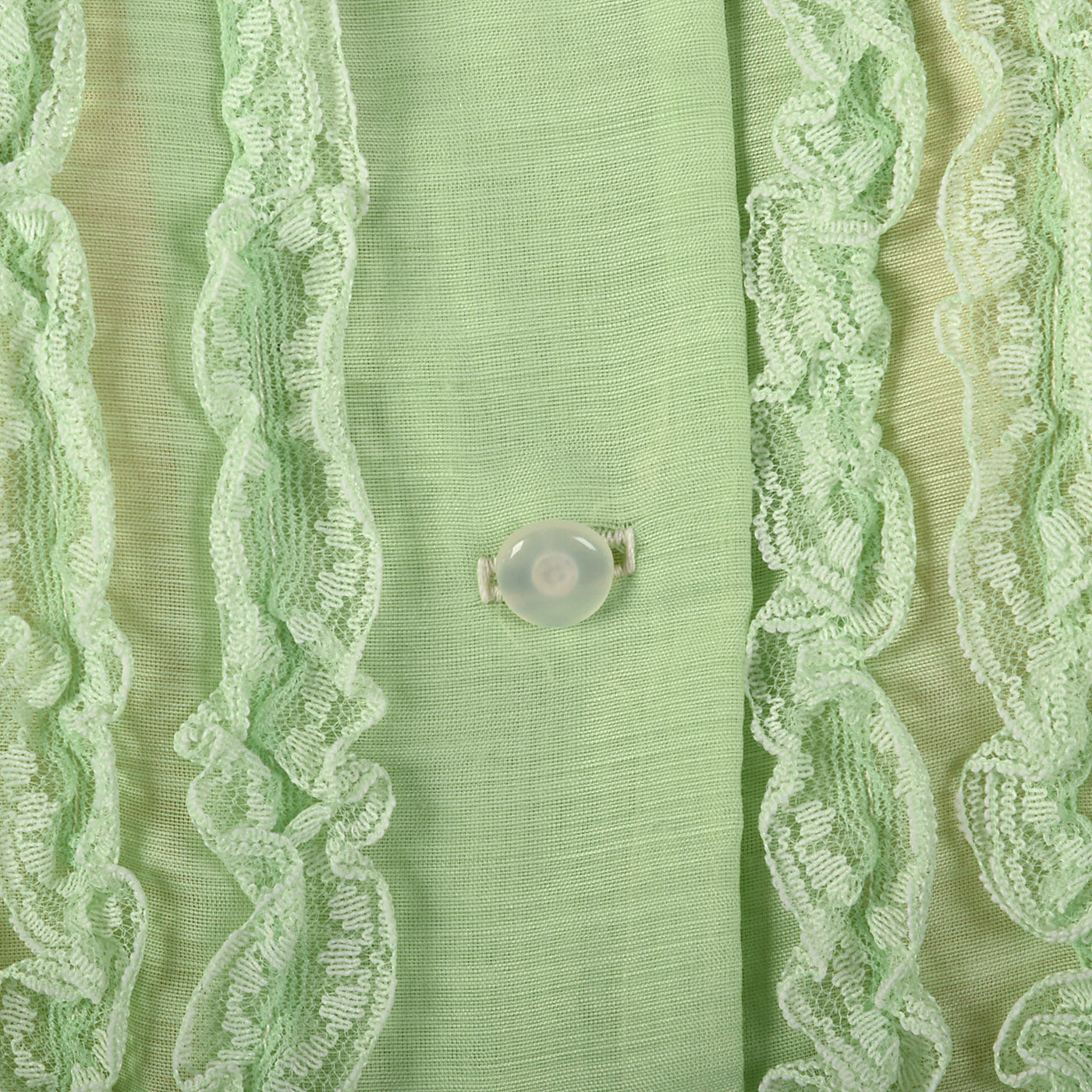 1950s Sheer Green Dress with Ruffle Bodice