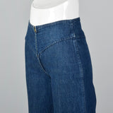 1970s Cotton Denim Zip Front Bell Bottom Jeans