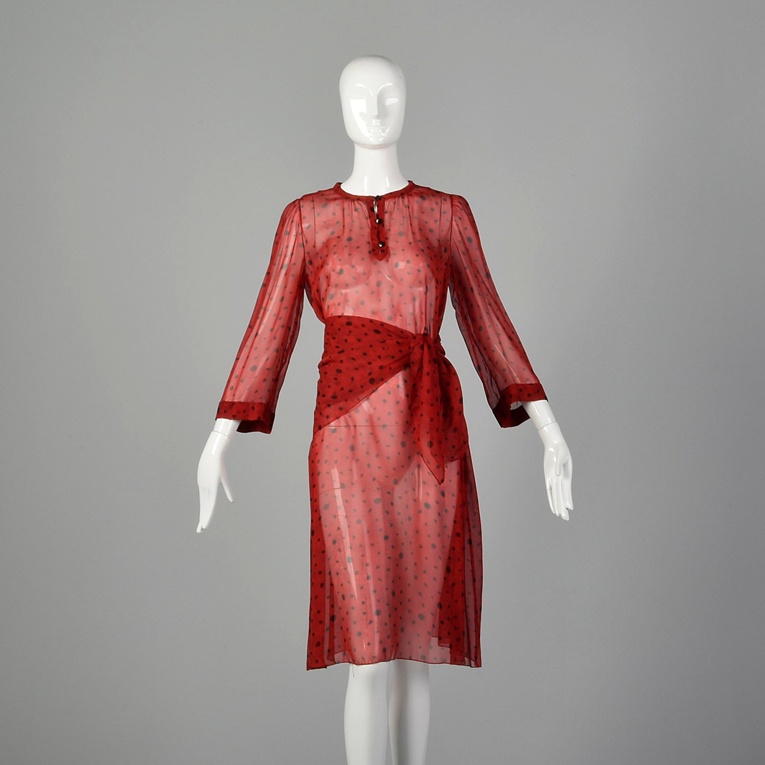 Medium 1980s Sheer Red Tunic With Scarf