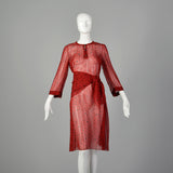 Medium 1980s Sheer Red Tunic With Scarf