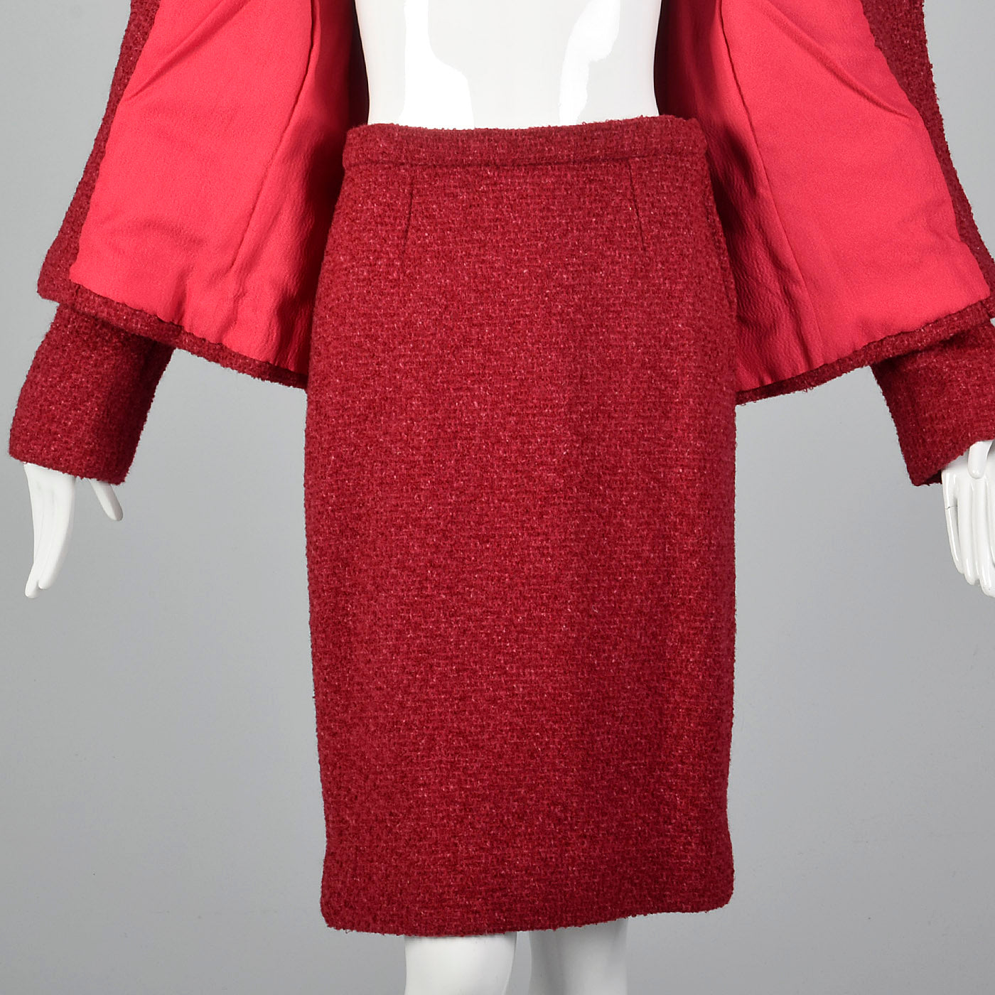 1960s Red Boucle Wool Skirt Suit