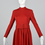 1960s Normal Norell Mod Red Fit & Flare Dress with Wide Belt