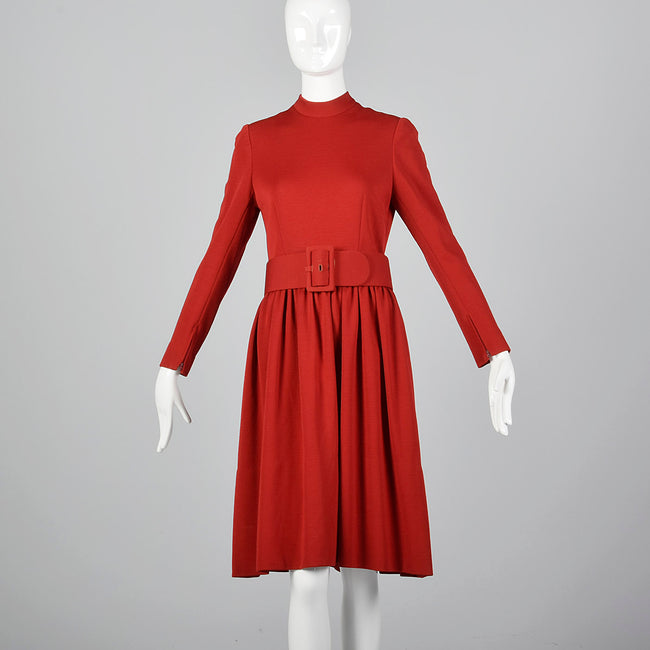 1960s Normal Norell Mod Red Fit & Flare Dress with Wide Belt