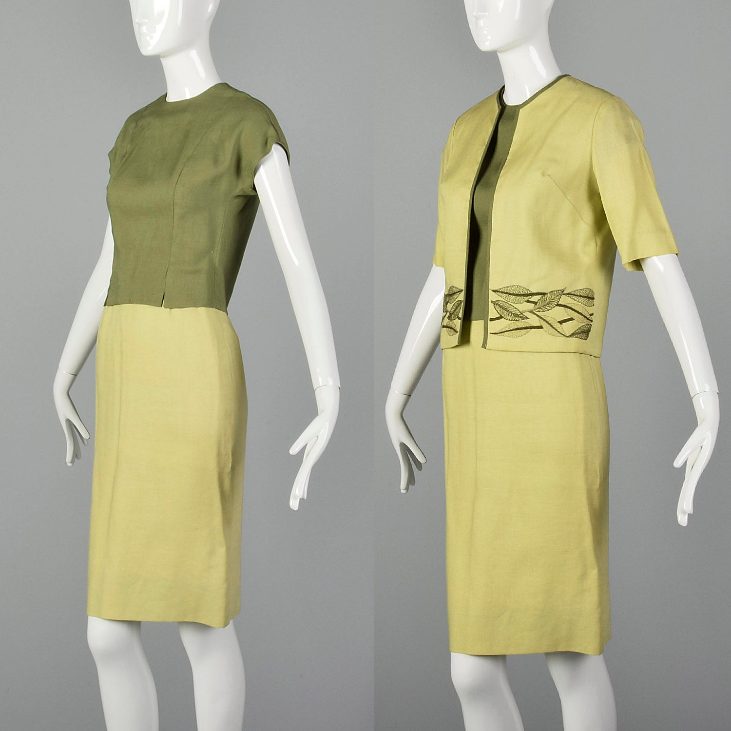 XXS 1960s Spring Green Linen Skirt Suit