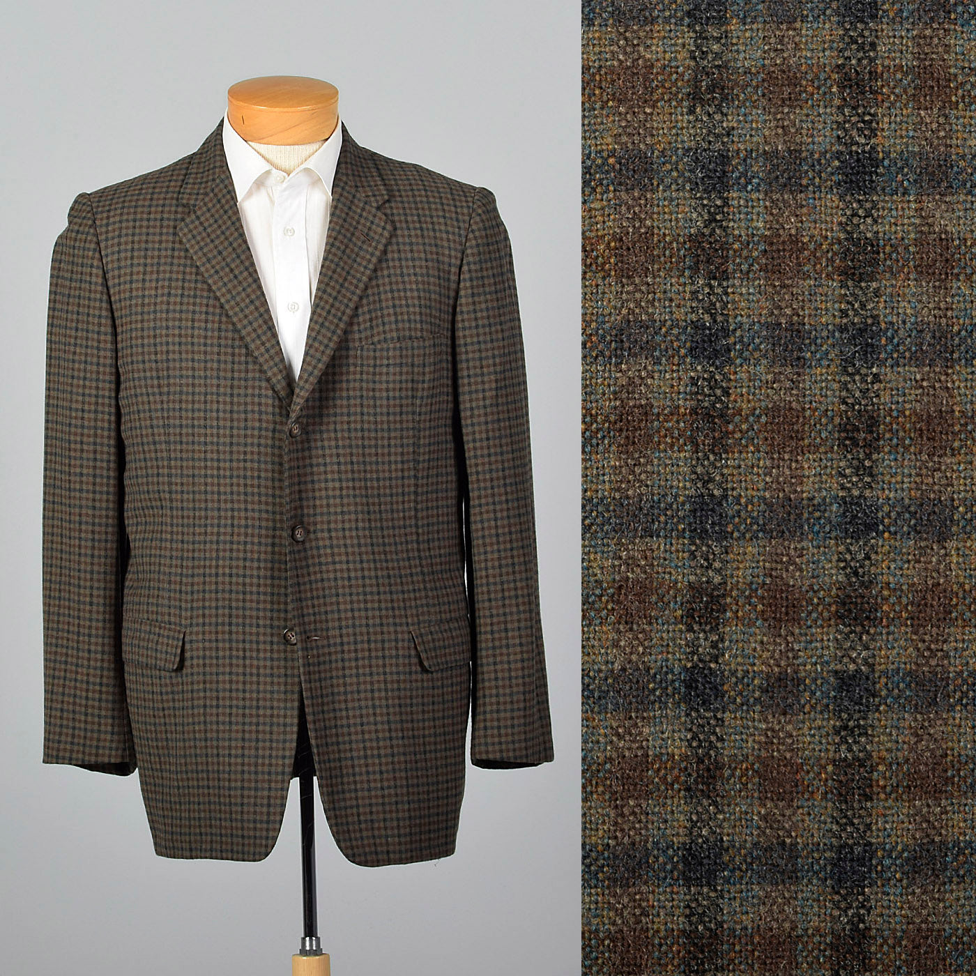 1950s Mens Brown Check Wool Jacket