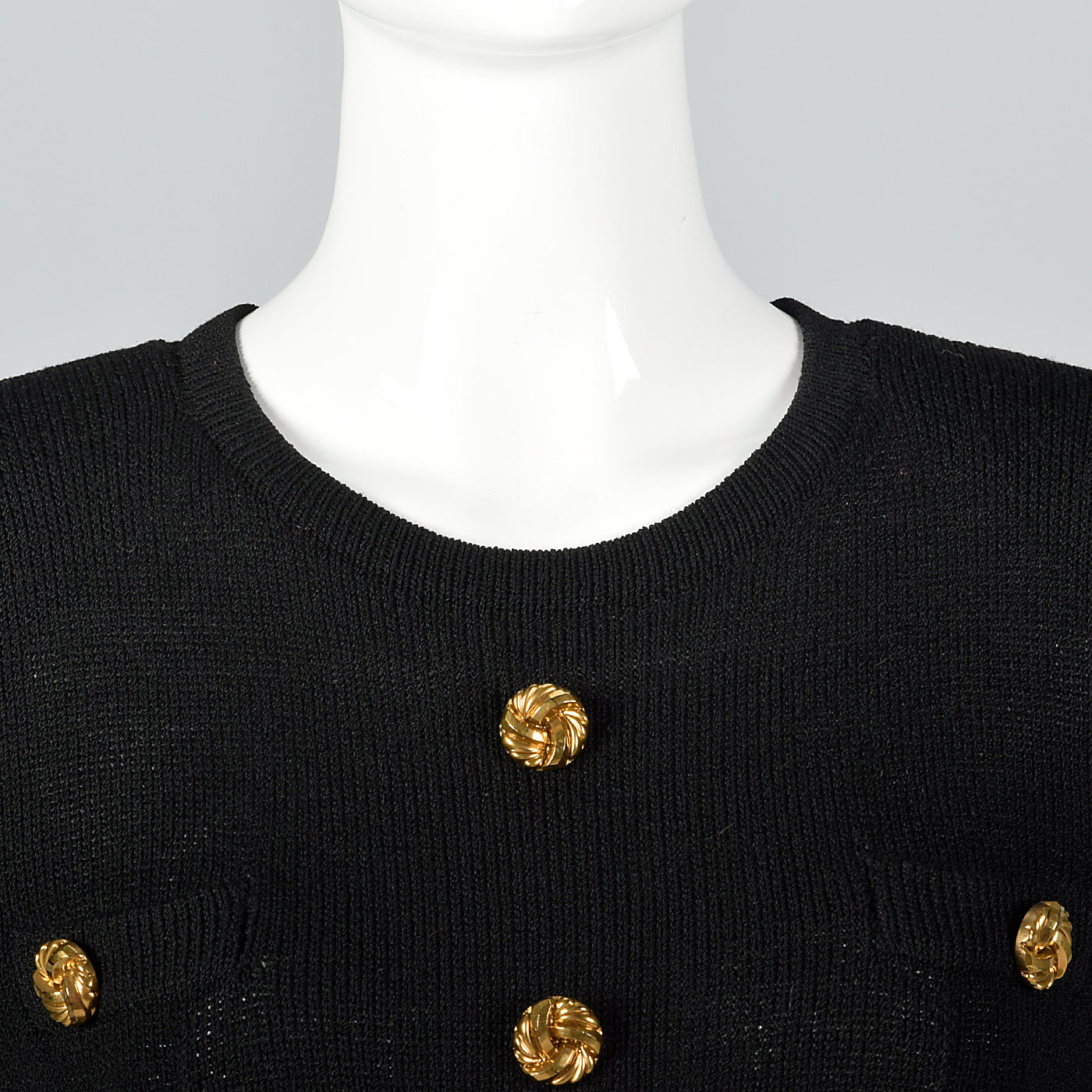 1980s Black Knit Dress with Gold Buttons