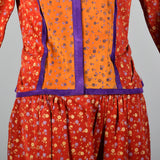 1970s Mario Valentino Suede Leather Two Piece Set with Silk Screen Floral Print