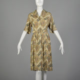 XXL 1950s Ivory Printed Cotton Day Dress