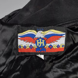 Large Jeff Hamilton 1990s Black Denim and Leather Detroit Pistons Jacket