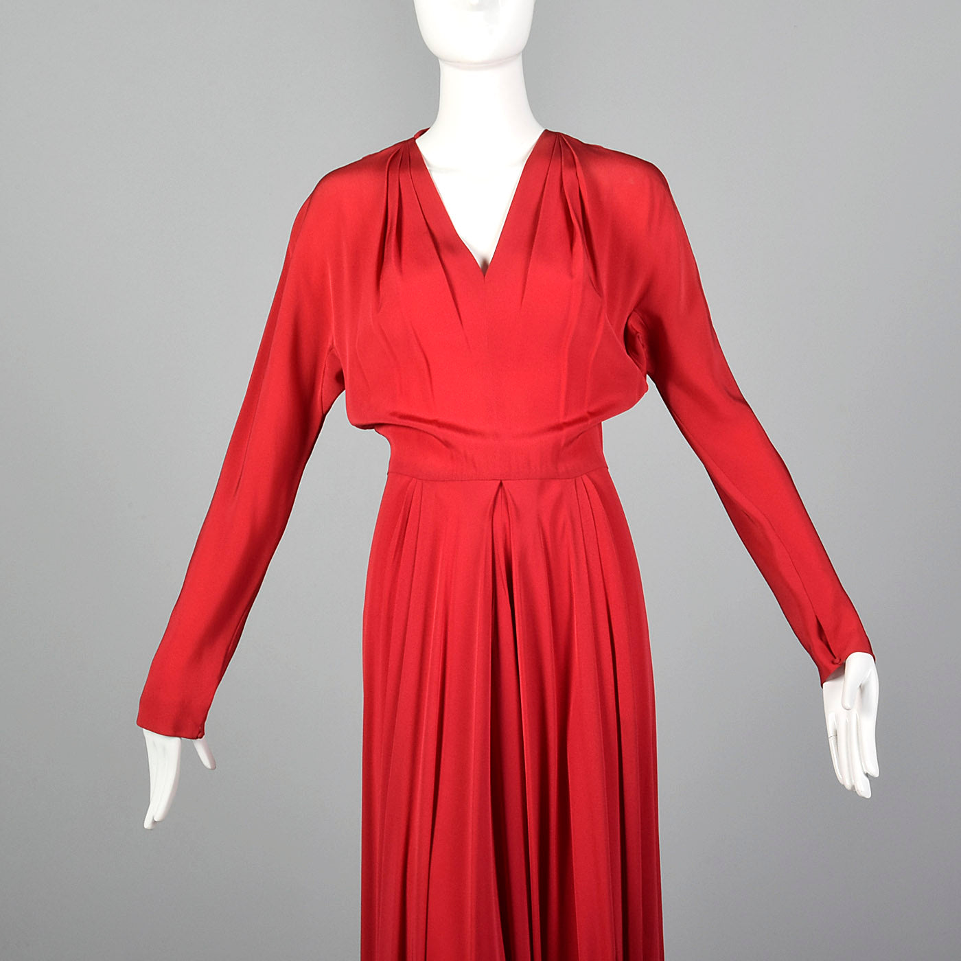 1940s Red Rayon Gown with Gorgeous Skirt