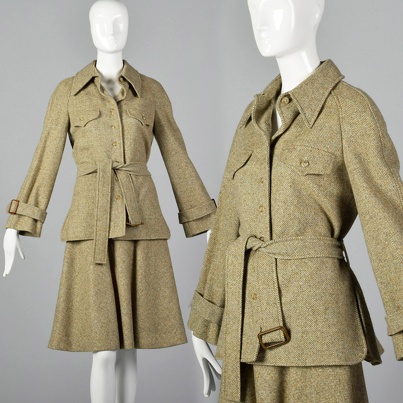 1970s Anne Klein Tweed Safari Style Suit