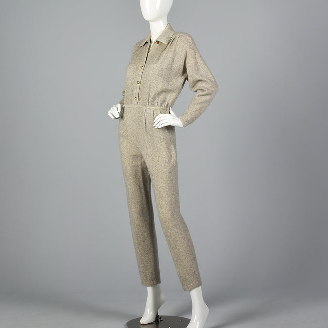 1980s St John Knit Cozy Gray Cashmere Jumpsuit