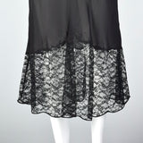 1940s Black Half Slip with Scalloped Sheer Lace Hem