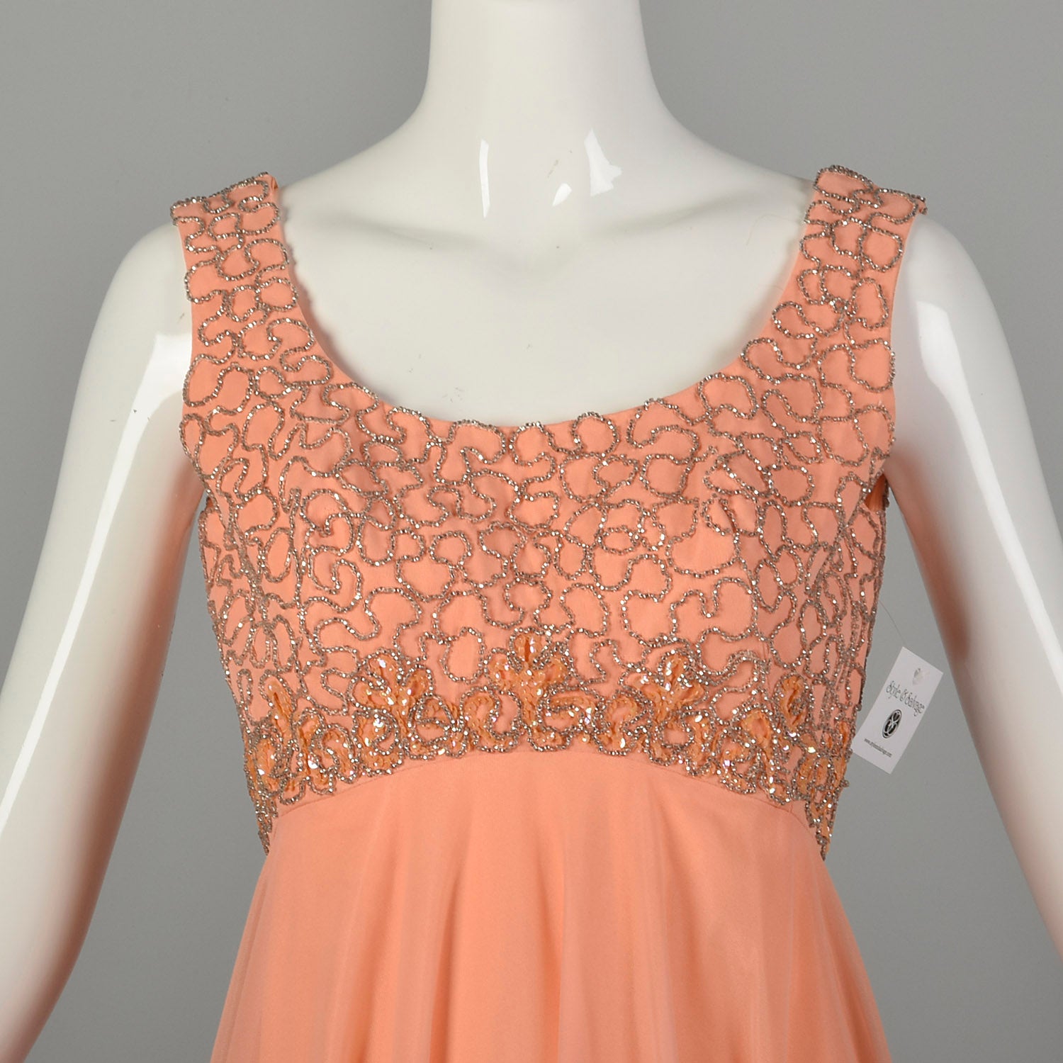 Small 1970s Mike Benet Set 2pc Orange Beaded Jacket Maxi Prom Formal Gown