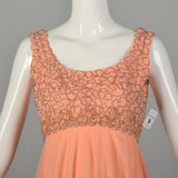Small 1970s Mike Benet Set 2pc Orange Beaded Jacket Modest Maxi Prom Dress Formal Gown