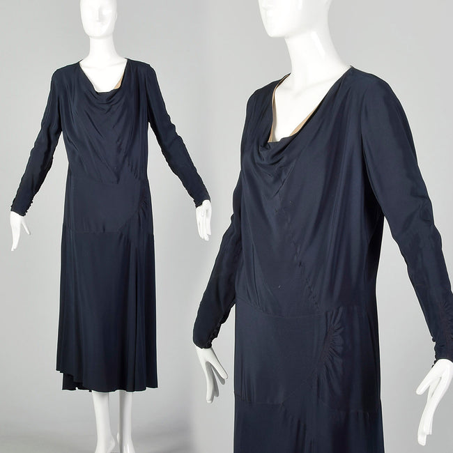 Large 1930s Navy Blue Dress