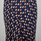 XXS 1930s Navy Blue Bias Cut Dress Sleeveless Polka Dot Print