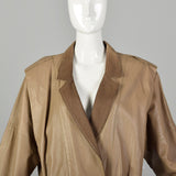 Small 1980s Oversized Leather Jacket with Batwing Sleeves