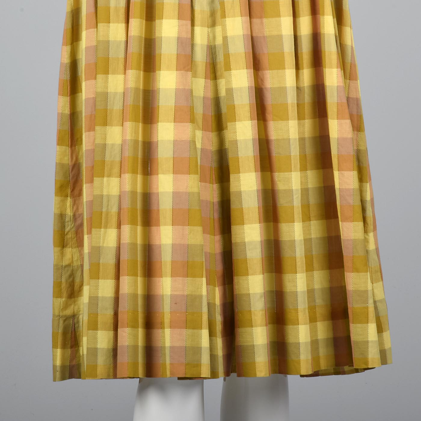 1950s Yellow Plaid Cotton Day Dress