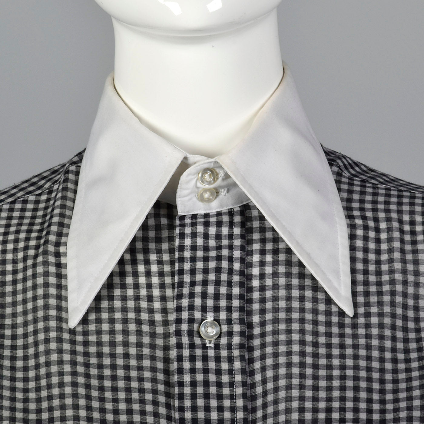1970s Black and White Gingham Blouse