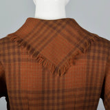 1950s Plaid Wool Dress with Attached Faux Scarf