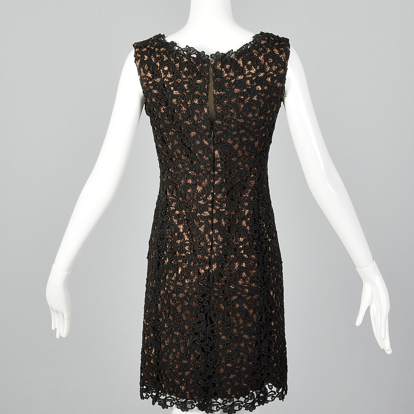 1960s Bronze Lurex Dress with Black Lace Overlay
