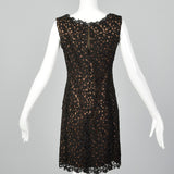 1960s Bronze Lurex Dress with Black Lace Overlay