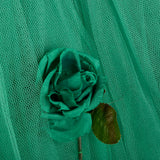XS 1950s Kelly Green Tulle Prom Dress Strapless Taffeta Peplum Bodice Rose Embellishments