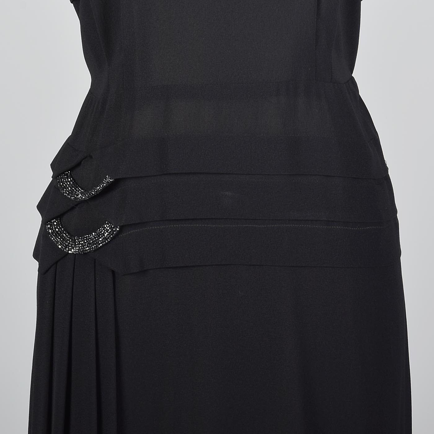 1950s Black Dress with Beaded Loops and Sash
