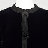 Small 1960s Dress Black Velvet Long Sleeve Above-the-Knee Tassel Details