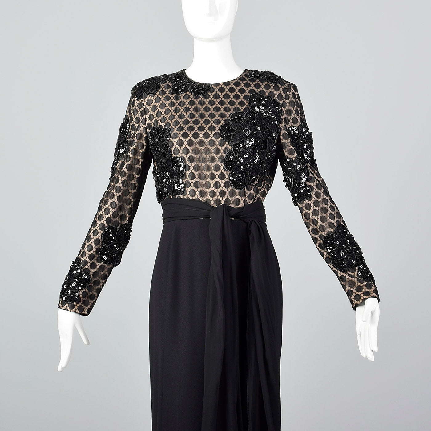 1990s Bill Blass Evening Black Dress with Illusion Bodice Style & Salvage 1990s Bill Blass Evening Black Dress with Illusion Bodice Style & Salvage