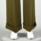 Small 1970s Green Knit Pants Hippie High Rise Wide Leg Boho Bell Bottoms