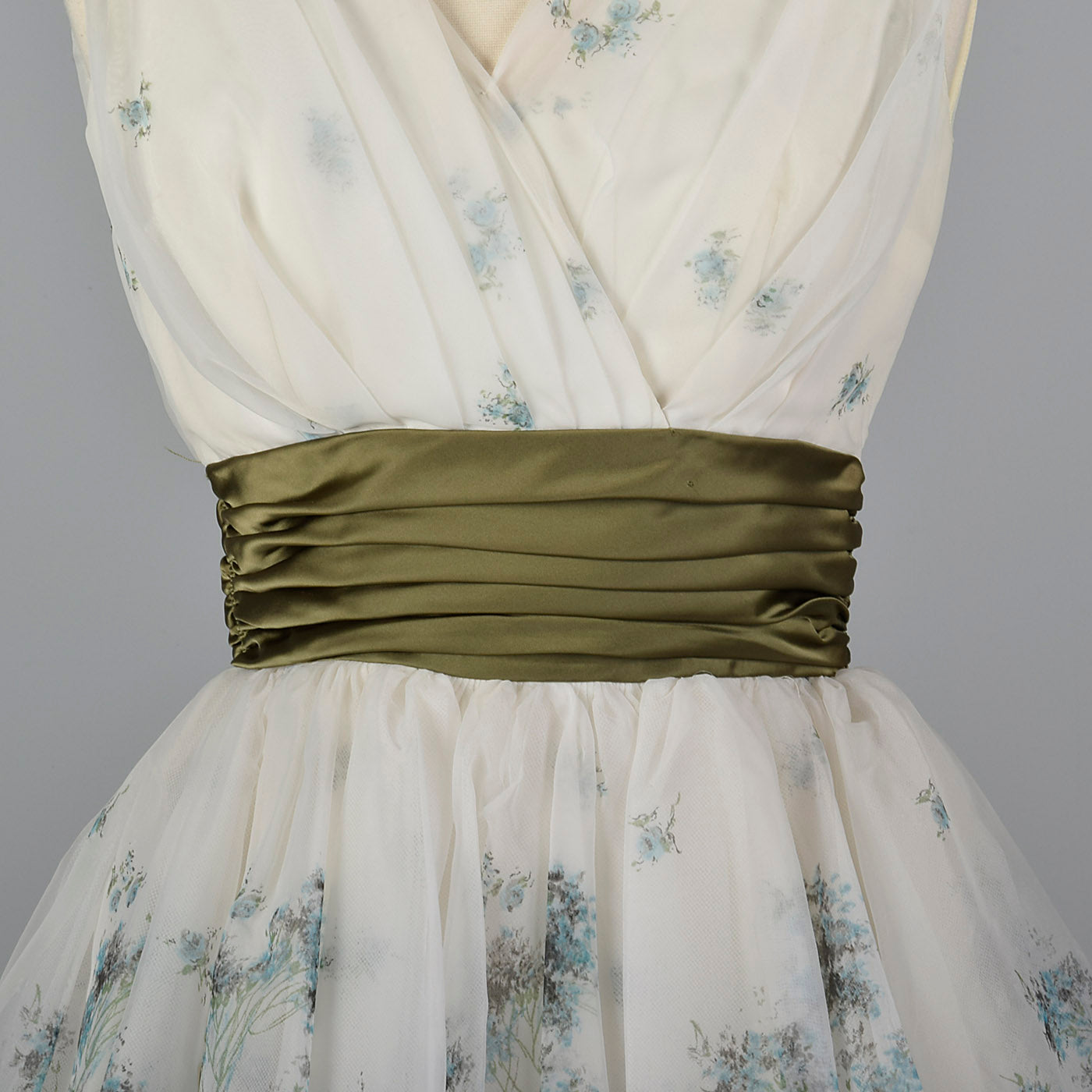 1950s Blue Floral Border Print Dress with Bubble Hem