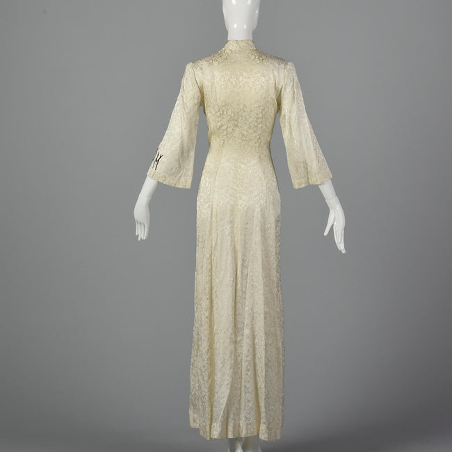 1950s White Brocade Robe with Embroidered Dragon