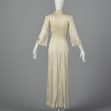 1950s White Brocade Robe with Embroidered Dragon