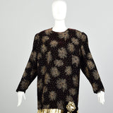 2XL-3XL 1980s Kelli Kaye Black Velvet Long Sleeve Glitter Prom Dress