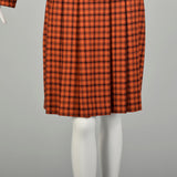 Large 1990s Givenchy Houndstooth Plaid Ensemble Orange Autumn Tweed Wool 2 Piece Skirt Suit