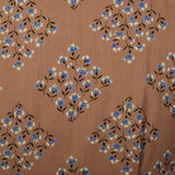 XL 1950s Brown Cotton Day Dress Blue Floral Print Short Sleeves