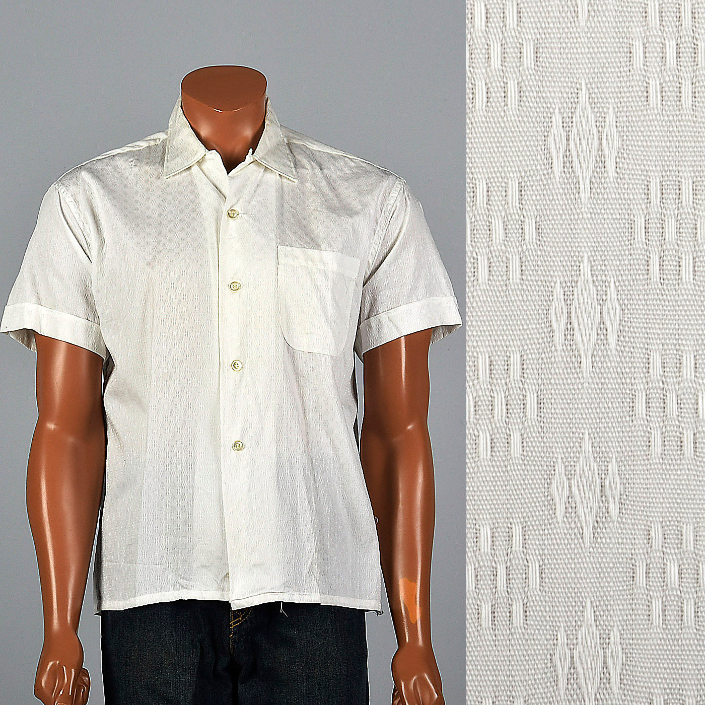 1950s Deadstock White Cotton Shirt with Loop Collar