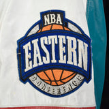 Large Jeff Hamilton 1990s Black Denim and Leather Detroit Pistons Jacket