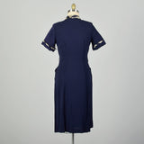 Large 1950s Asymmetric Dress Navy Striped Collar Day Dress Summer Casual
